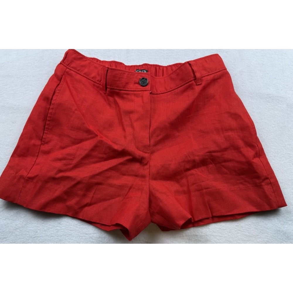 J.Crew Shorts Womens XS Red 100% Linen Mid Rise Casual Elastic Back